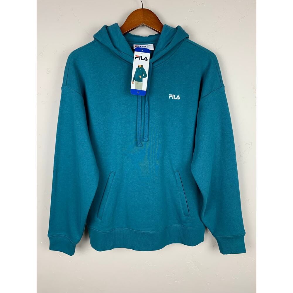 New Fila Hoodie Sweatshirt Blue Coral Teal Soft Women's L Casual Comfort Active